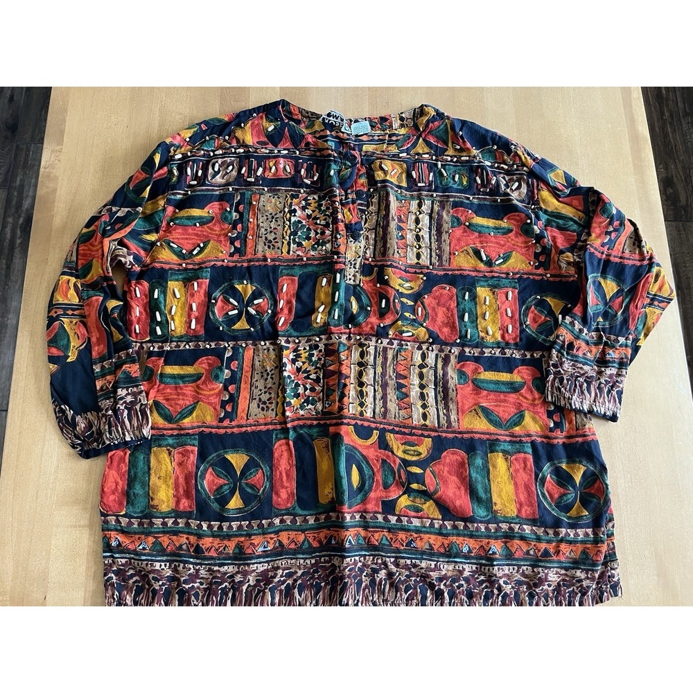 Vintage 90s INDIE Vibe Roses Tomato Beaded TUNIC TOP Blouse Sz 22/42 Retro